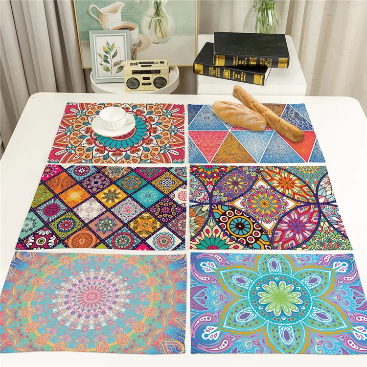 

Home decoration cheap custom mandalas pattern printed table placemats boho kitchen table pad, Picture