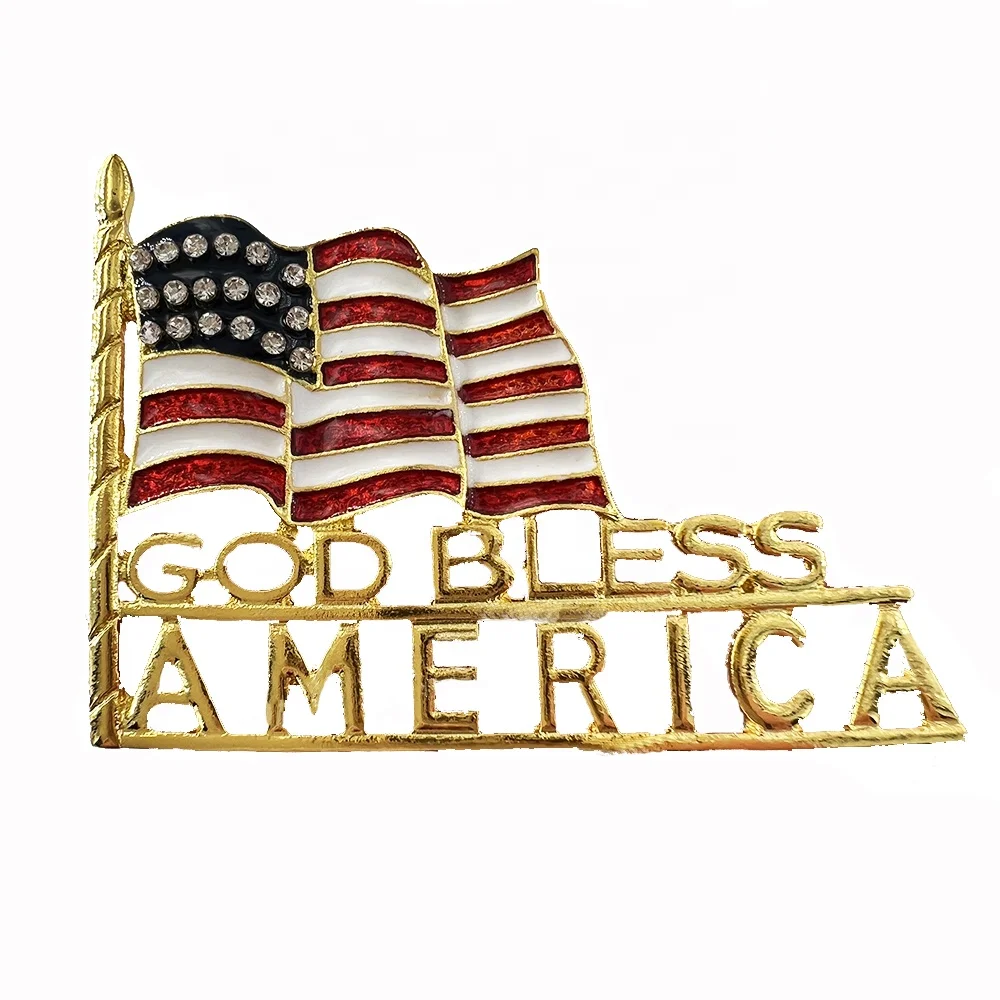 American Patriotic Enamel God Bless America letter USA Flag Brooch Lapel Pin