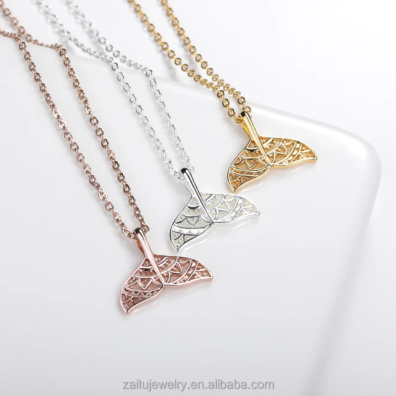 

2021 fashion charm fish whale tail pendant necklace unique ocean sea beach jewelry necklace for women, Silver ,gold,rose gold