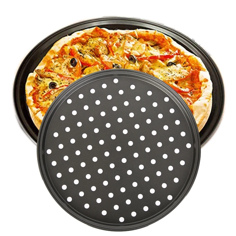 

Custom Size 30cm 12Inch Non Stick With Holes Low MOQ Detroit Style Thin Carbon Steel Cake Baking Trays Round Pizza Pans