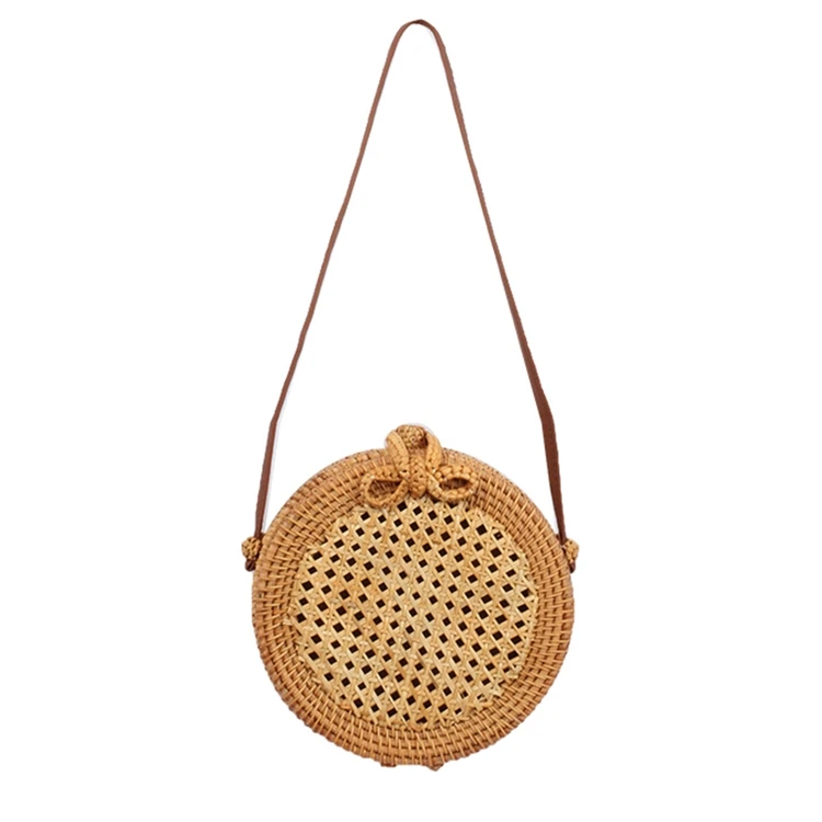 

2021 BaLi New Product Women Handmade Vintage Natural Straw Rattan Bag Beach Bags, Log color