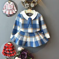 

Wholesale Girls Sets 2020 Autumn Winter Long Sleeve Knit Plaid Sweater + Skirts 2Pcs Children Clothes Sets free shipping