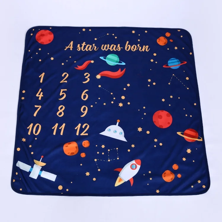 

200GSM fleece dark blue knitted 47*47inch custom baby monthly milestone blanket for newborns