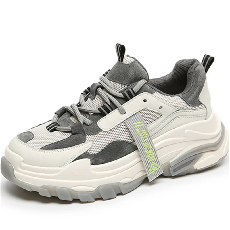 

Dropshipping Custom Logo Female Genuine Leather Lace Up Chunky Sneakers Platform Fashion Casual Running Shoes Women Flats