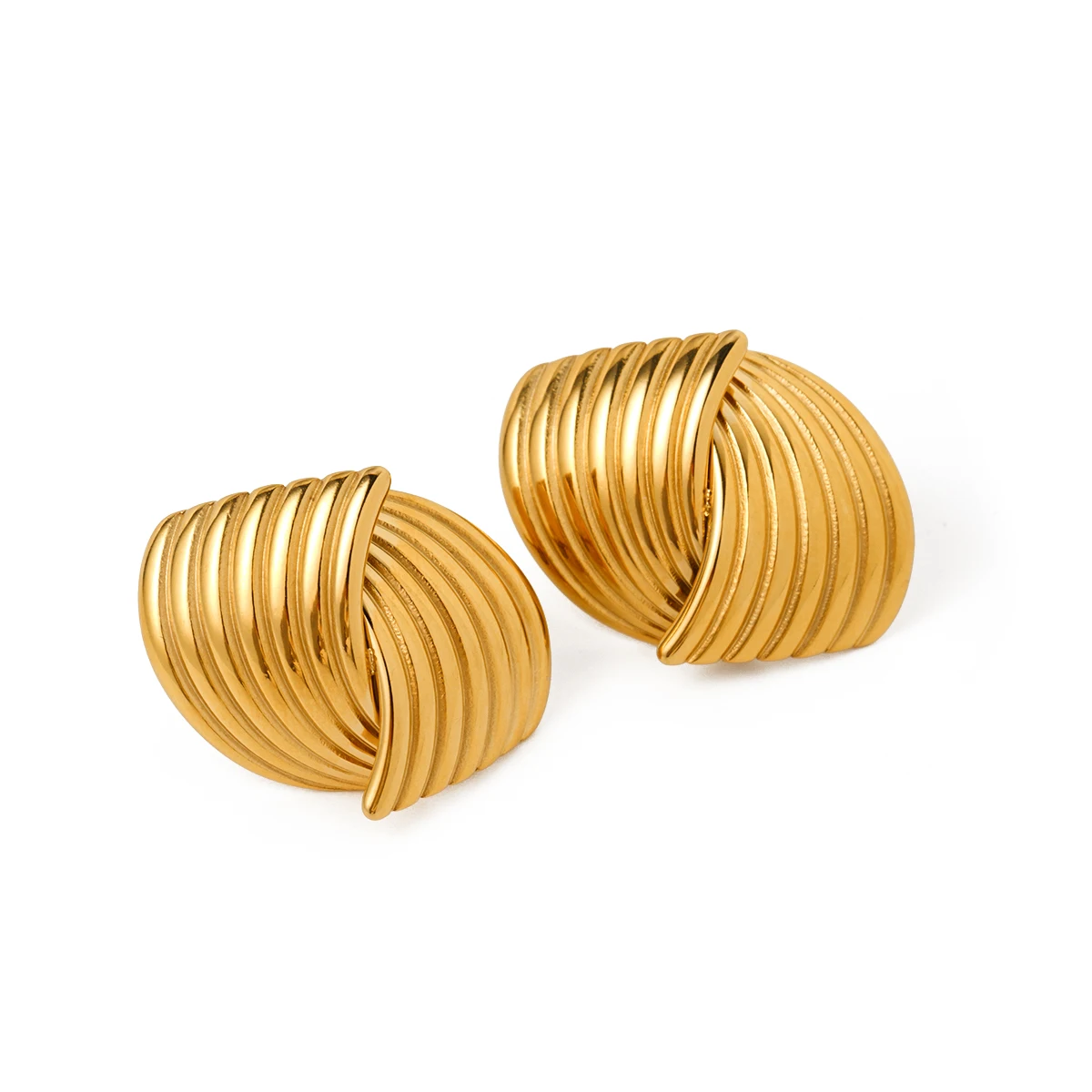 

J&D Geometric Stainless Steel Earings Jewelry Women 18K Gold Plated Textured Interlaced Earrings Studs