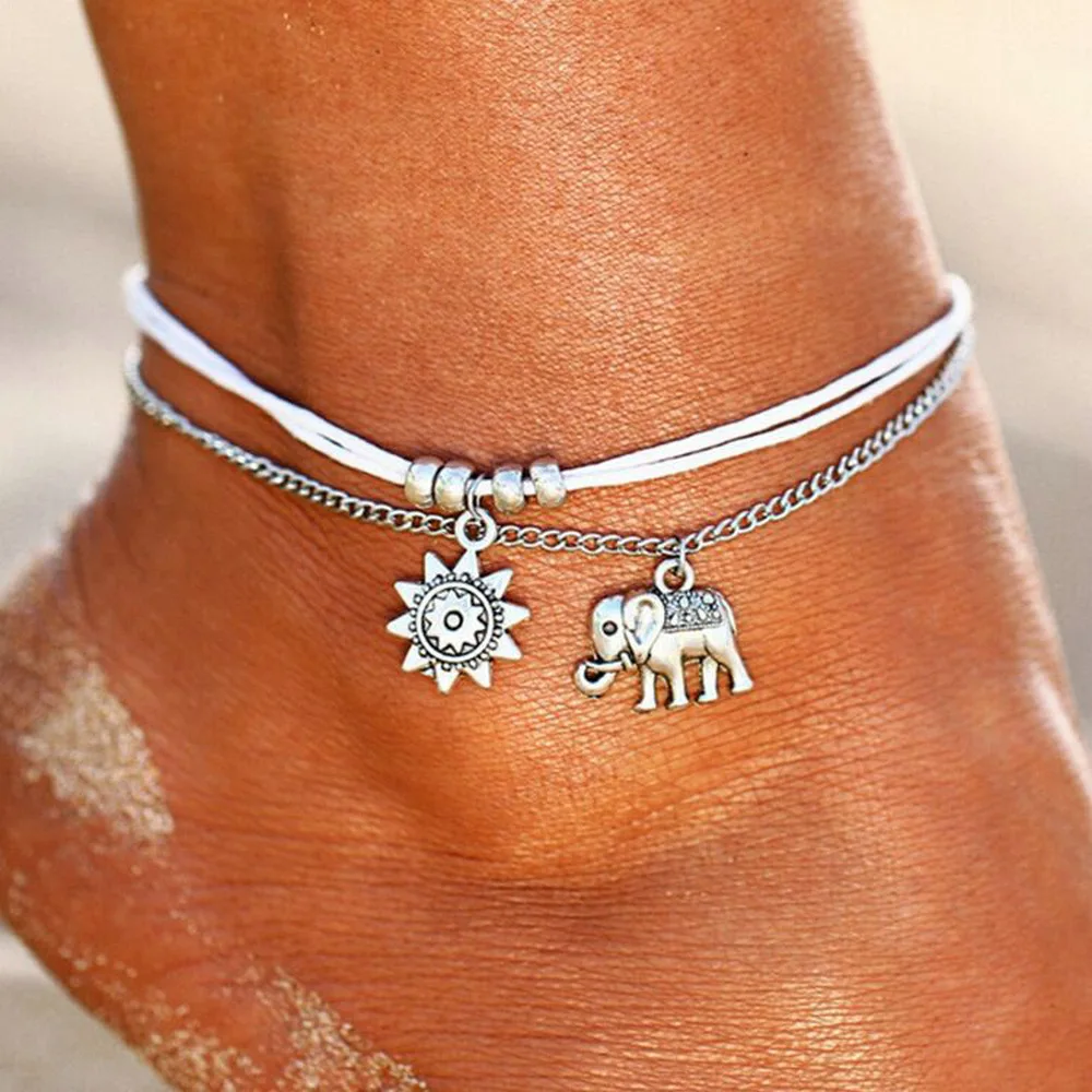 

Shangjie OEM tobillera Bohemian alloy animal foot Elephant sun anklet unique anklets men pretty anklets, Sliver