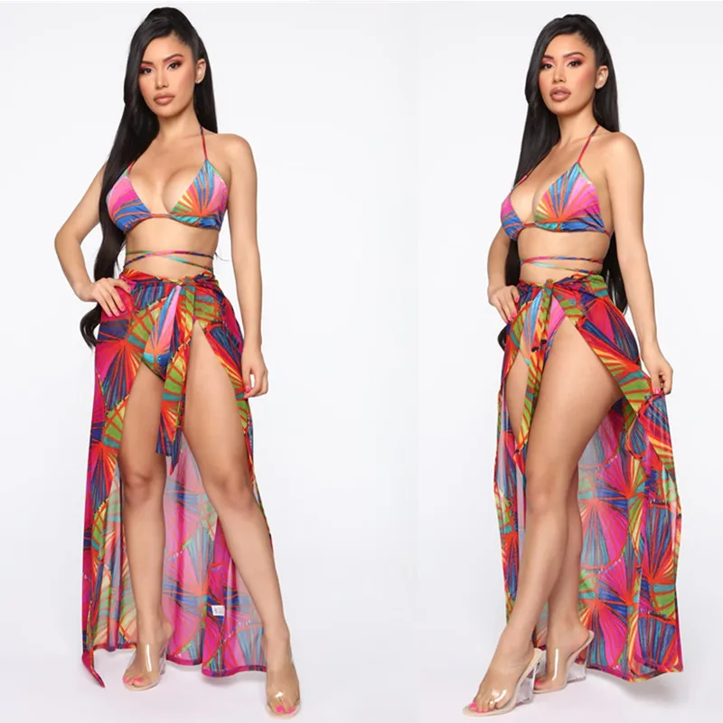 

2021 New Design 3 piece Swimsuit Female Sexy High Waist Bikinis Set Swimwear Bathing Suit For Women