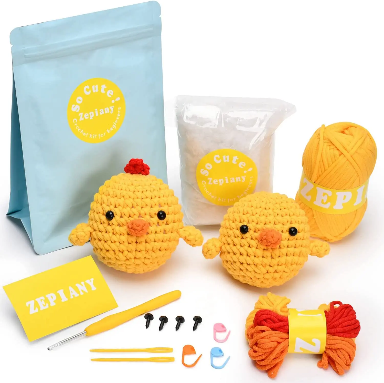 

Yellow chick DIY crochet kit with easy peasy yarn for DIY crochet beginner set with animal shaped designs