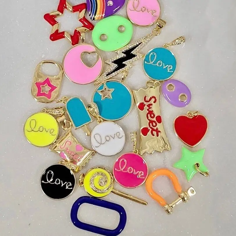 

LS-C056 Amazing colorful enamel pendant charm, heart/ star/ candy pattern charm pendant, Multi