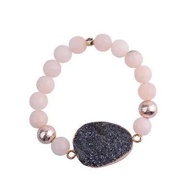 

European Pink Crystal Round Beads Bracelet Amazon Hot Sale Inlaid Natural Stone Druzy Bracelets For Women