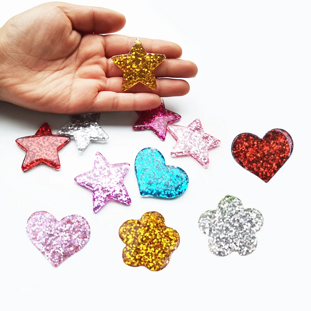 

hot sale big heart star flower design flat back resin glitter cabochons charms for mobile phone case