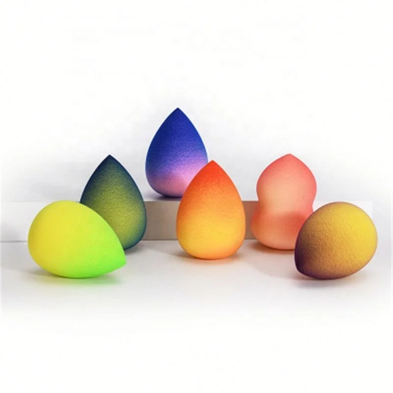 

Best Selling Latex Free Soft Colorful Puff Makeup Sponge in Stock, Orange-yellow/yellow-green/blue-pink/black-yellow