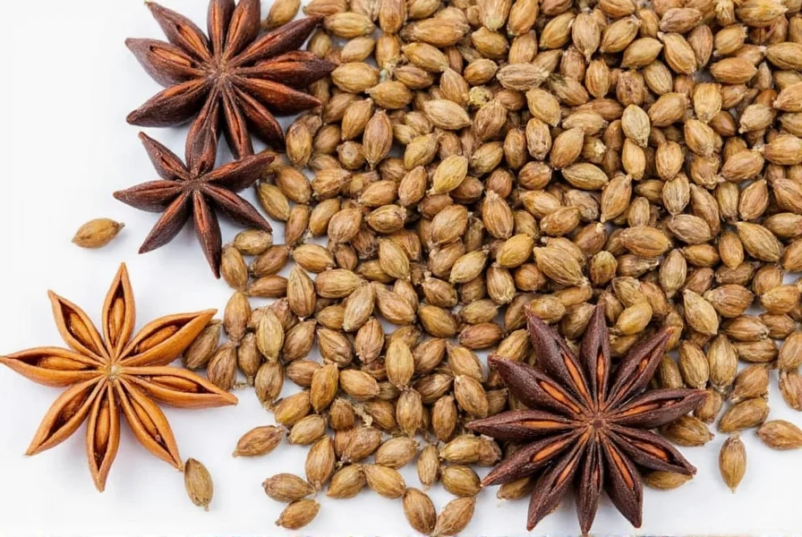 Side-by-side comparison of anise seeds and star anise showing physical differences