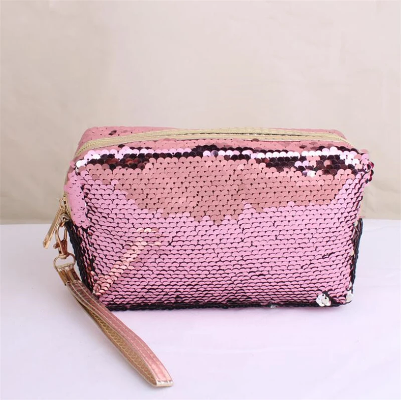 

New fashion women pink cute sequin makeup brush bags make up cosmetic bag