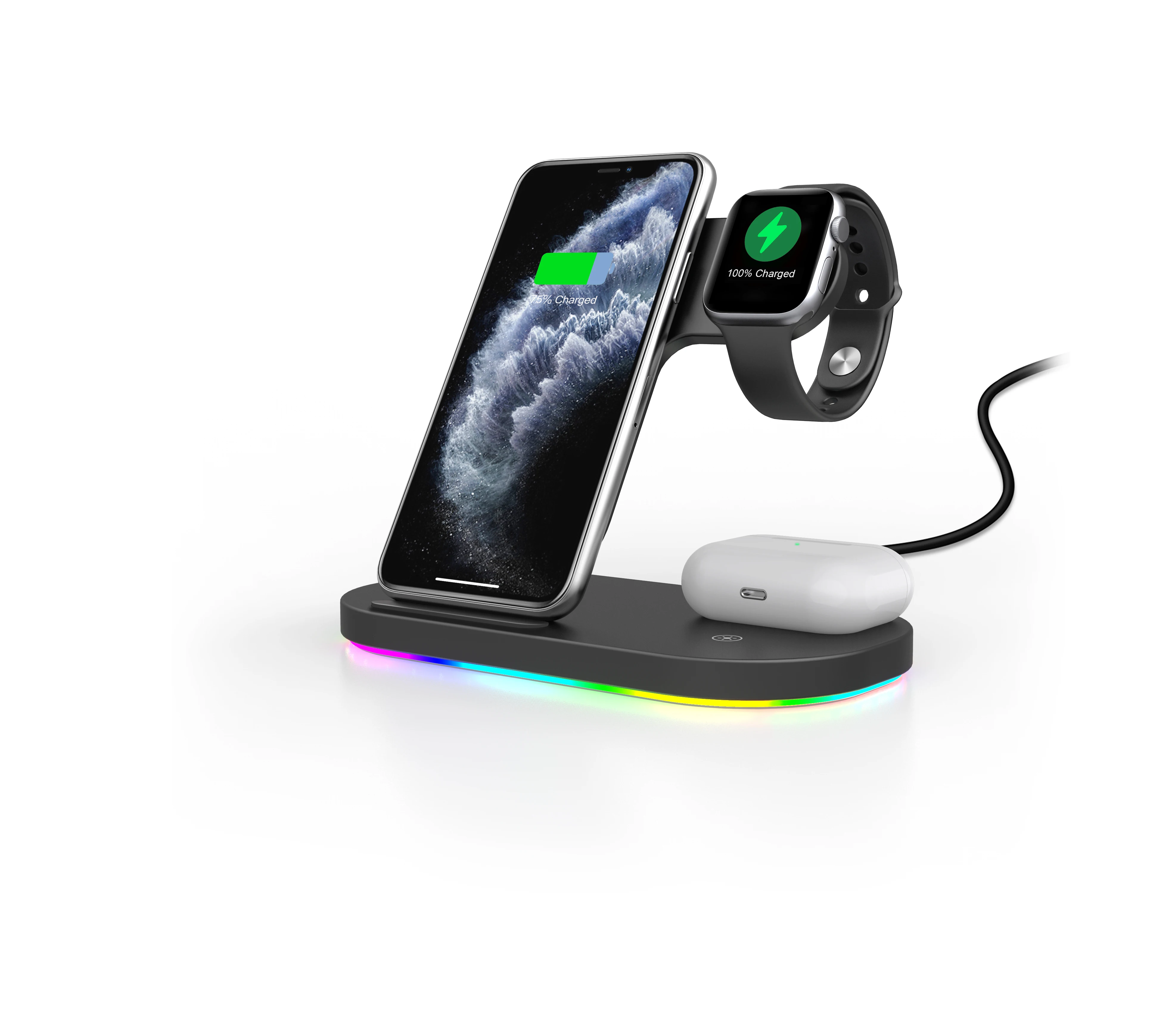 

2021 New Arrival 3 IN 1 fast charging Wireless Charger Holder For Iphone 8-12pro/apple watch S1-SE, Black+white