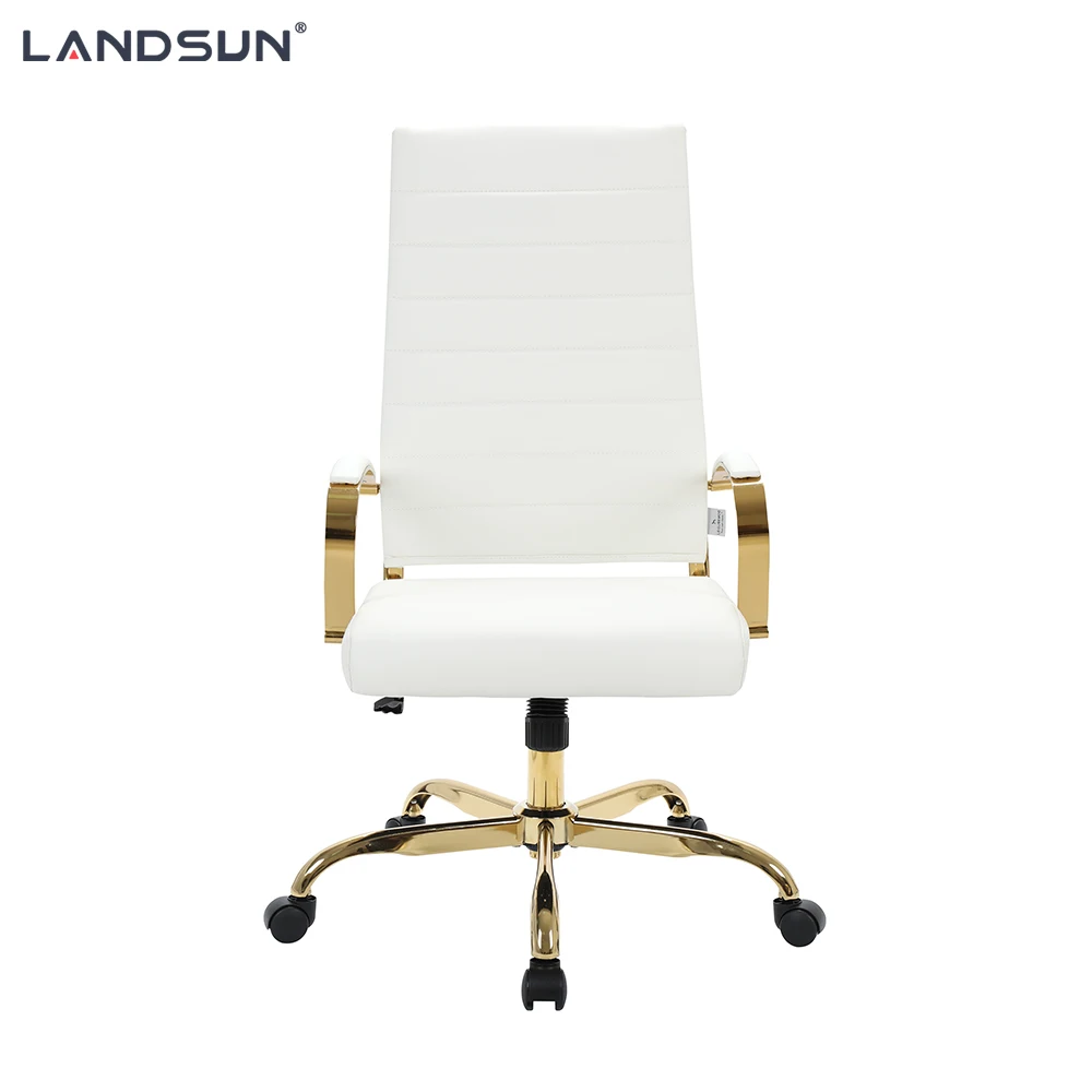 White Pu Leather Executive Chair Furniture Golden Chromed Metal Frame