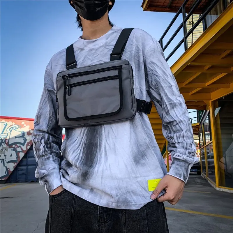 

Fashion Big Cross Body Men Unisex Vest Chest BagTactical Chest Bag Outdoor Sports Sling, Grey blue red