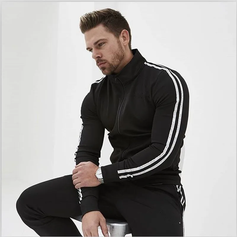 

2020 summer men long sleeves long pants zipper casual sportswear sweatsuit two piece set