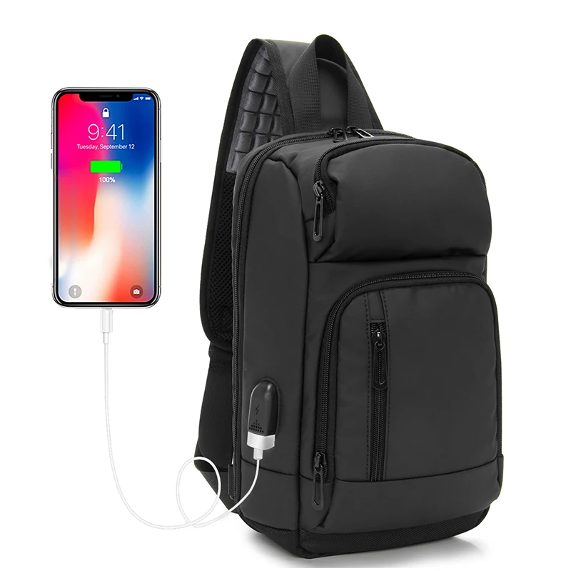 

Kingslong Man Outdoor Sling Shoulder Bag Chest Crossbody backpack with USB, Black