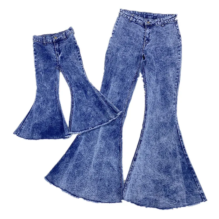 

Fashion Skinny Mommy and Me Pants Washed Stretch Baby Girl's Vintage Jeans, Blue