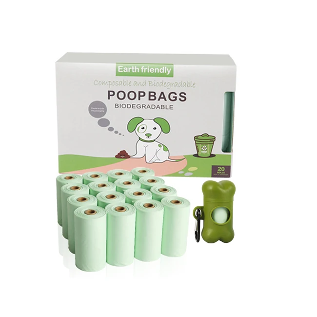 

20 Rolls Customized Logo Biodegradable Outdoor Dog Poop Bag Dispenser Waste Bag Cornstarch, Light green