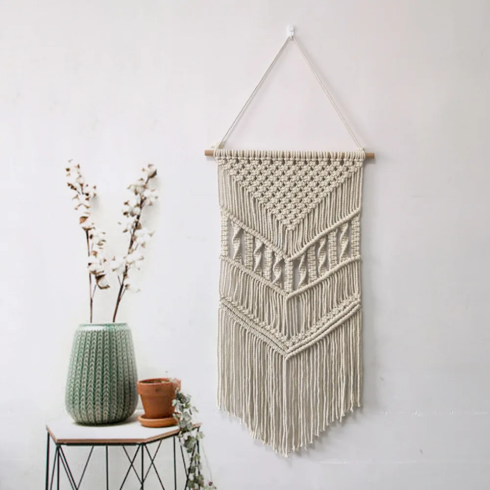 

Macrame Home Decor Wall Hanging Beige Cotton Handmade Woven Decor Tapestry