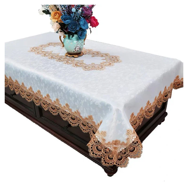 Luxurious Lace Polyester Table Cloth Jacquard Weave Chair Set for Party Banquet Home