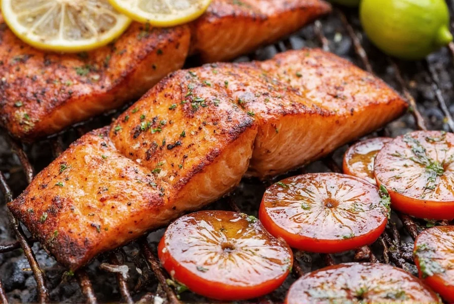 Plate of grilled salmon with sides
