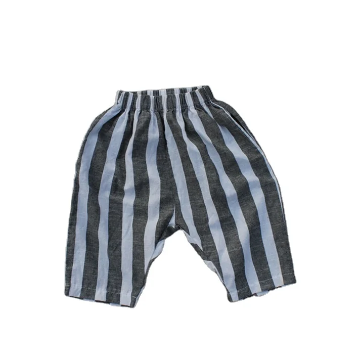 

High quality girls' and boys' striped long pants children linen trousers kids clothings
