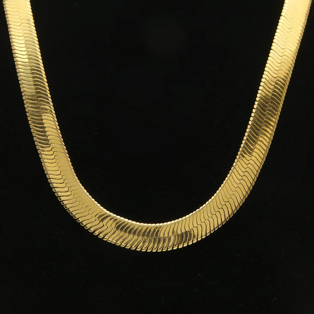 

10mm 30inch Square Snake Chain Necklace Herringbone Brass Hip Hop For Men Women