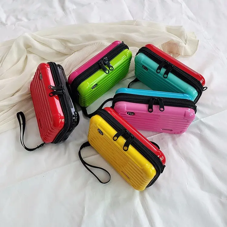 

Hot sell square luggage shape shoulder messenger bag mini suitcase shape cosmetic handbags new trendy shoulder crossbody bag, Customized color