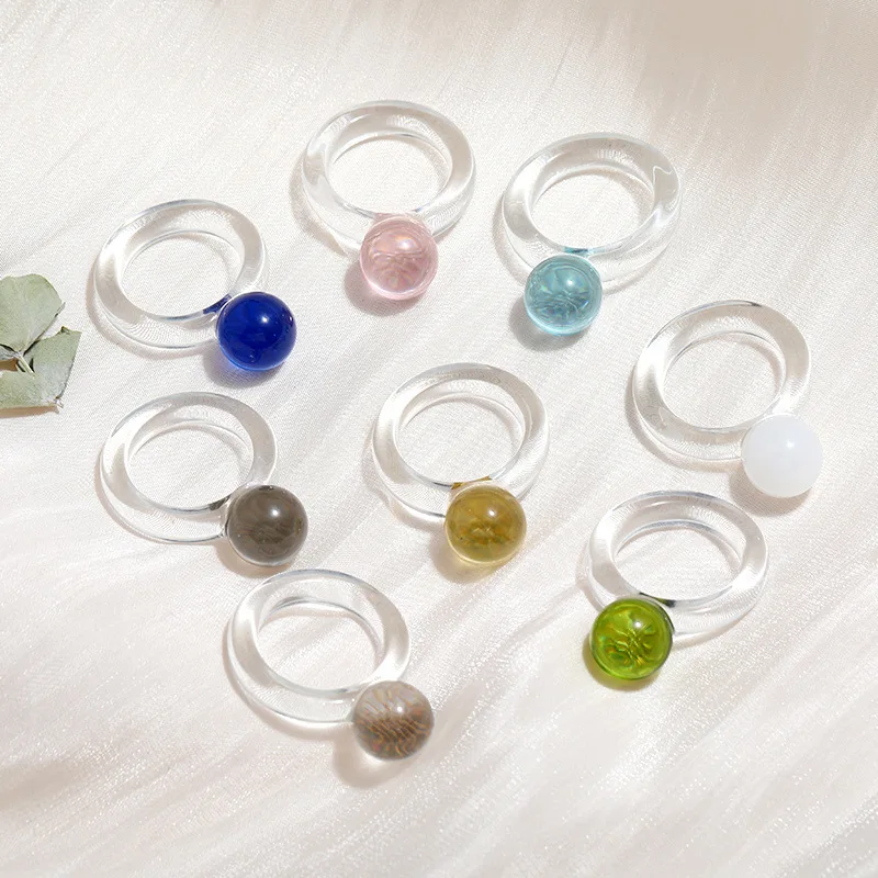 

New Transparent Candy Color Bead For Women Summer Gifts Cute Ball Stackable Y2K Style Acrylic Resin Rings, Picture shows