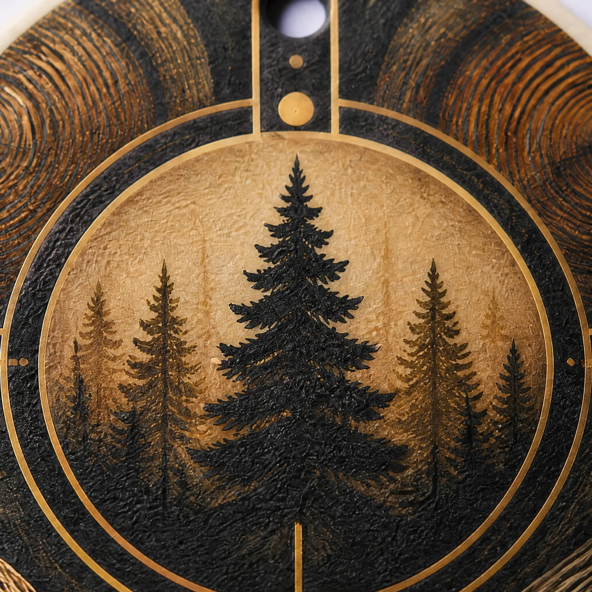 4K Macro Close-up of Pine Tree Silhouette, Parchment Glow, and Woodgrain Texture