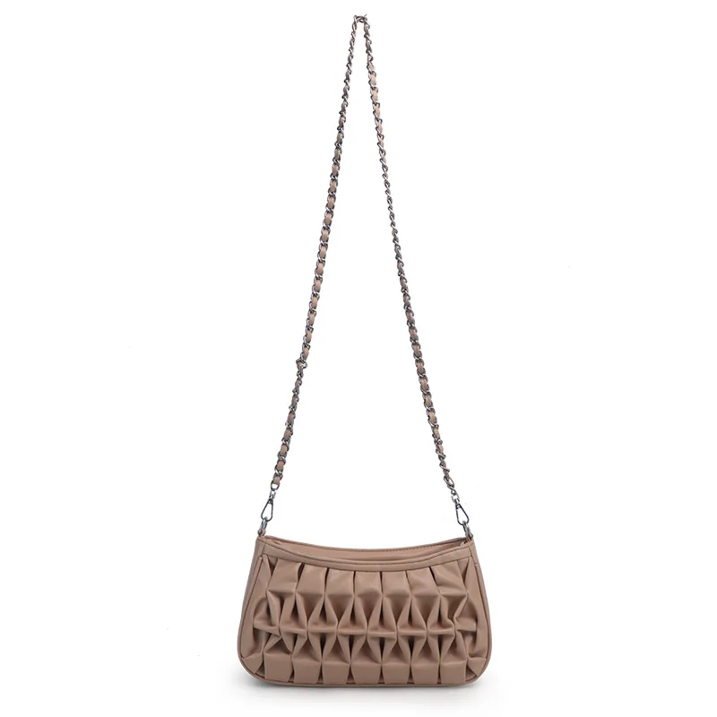 

very soft handfeeling handbag wrinkle design summer style crossbody metal chain long strap handle evenning bag, 8 color option