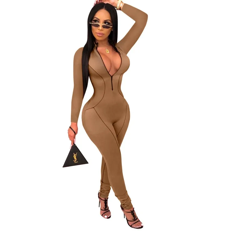 

Fitness Sports Active Wear Rompers Womens Jumpsuit Zipper Patchwork Casual Long Sleeve Bodysuits Fashion