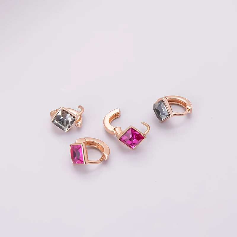 

YE10126 Italina Jewelry Factory Wholesale Square SW Crystal Rose Gold 925 Sterling Silver Brass Clip-on Earring High Quality, Colorful