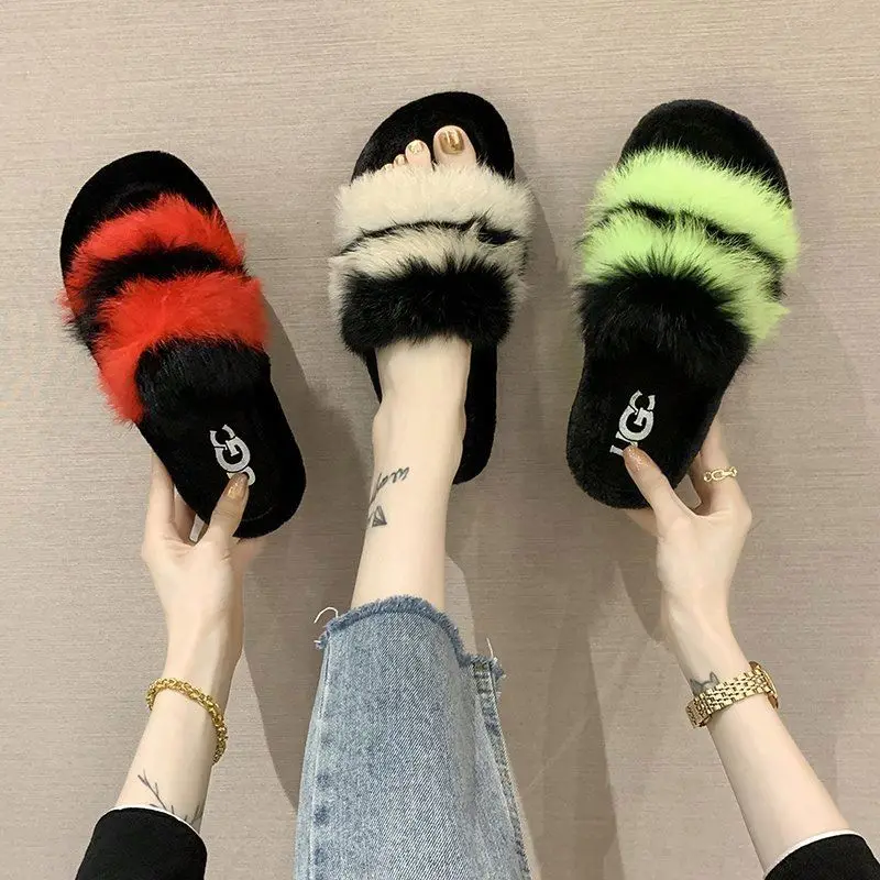 

Fur Slides for Women Quality Long Fur Women's Slides Flip Flop Furry Slides Soft Flat for Indoor Outdoor Fur slipper women