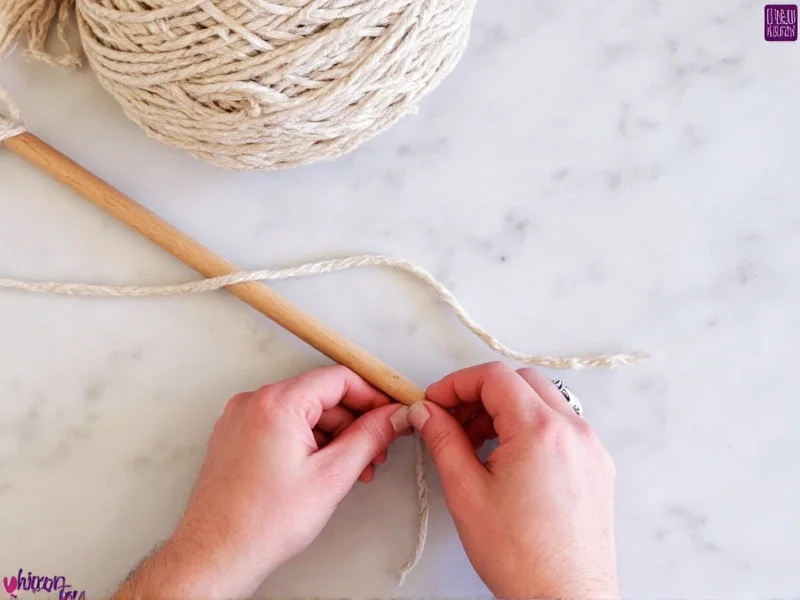 Measuring macrame rope lengths on wooden dowel