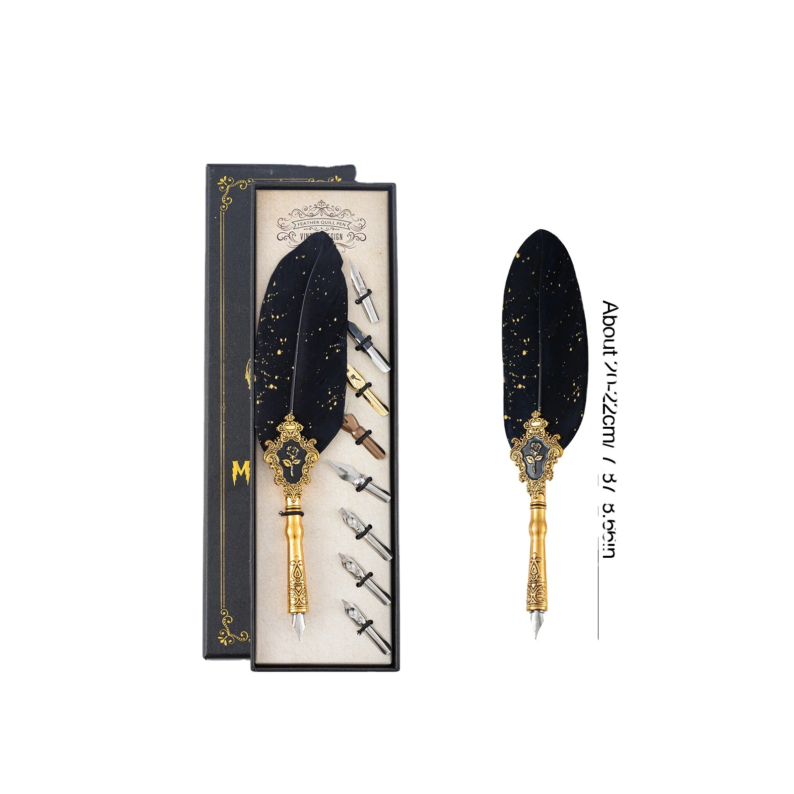 Wholesale Custom Company Promotion Gifts Sprinkling Gold Vintage Company Promotion Gift Set Feather Dip Pen