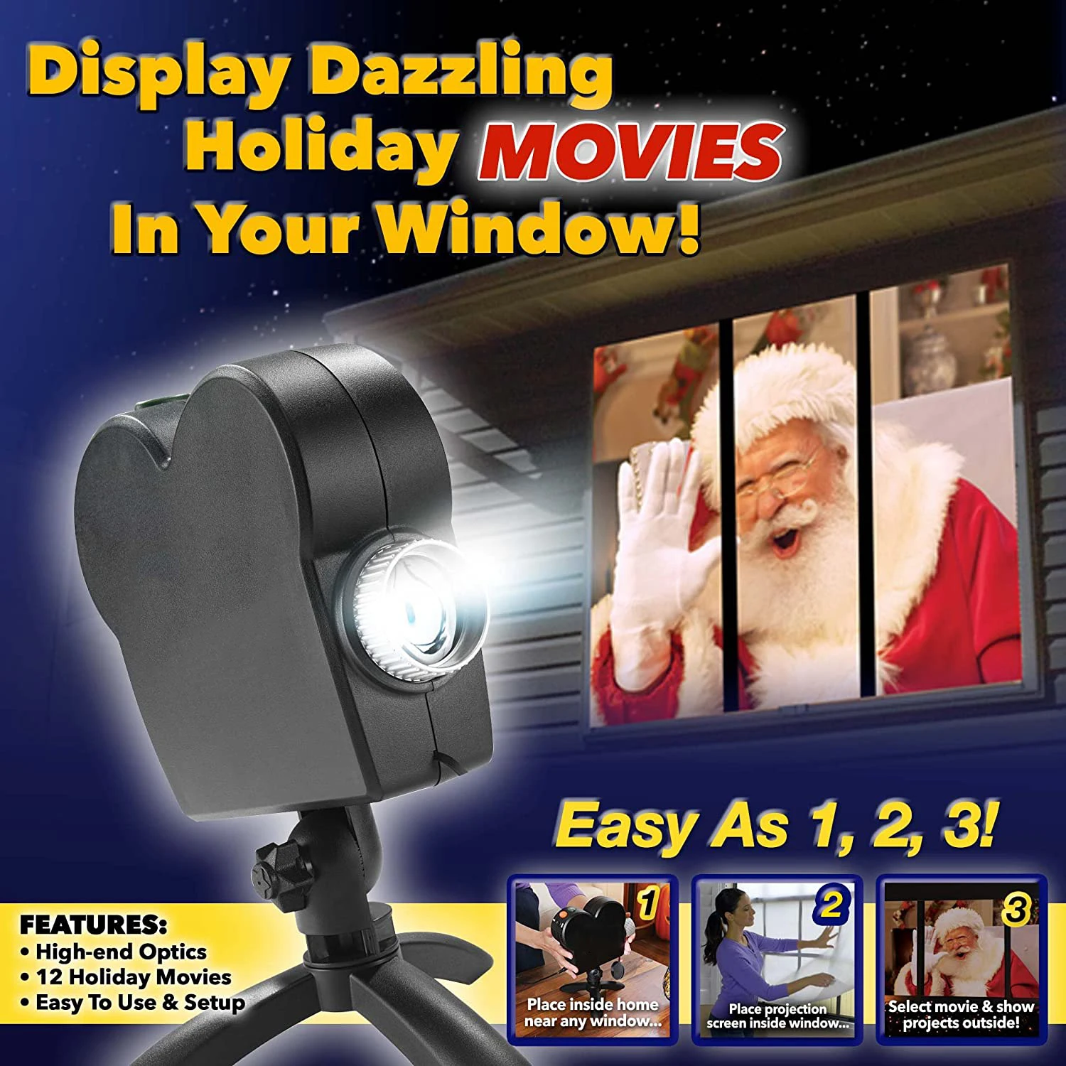 Window Projector 12 Movie Festival Projection Lamp Christmas Halloween LEDS Projector Lights For Party Holiday