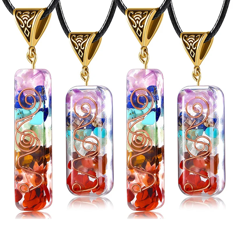 

Reiki Healing 7 Chakra Orgone Colorful Pendant Necklace Amulet Natural Chakra Orgone Crystal Energy Necklaces For Women Men, As picture