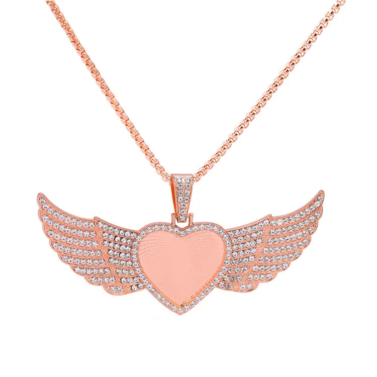 

Amazon Hot Selling Sublimation Big Wings Necklaces Pendants Sublimation Blanks Pendant Angel Wing Hip Hop Charm Ornament, Silver, gold, rose gold, black