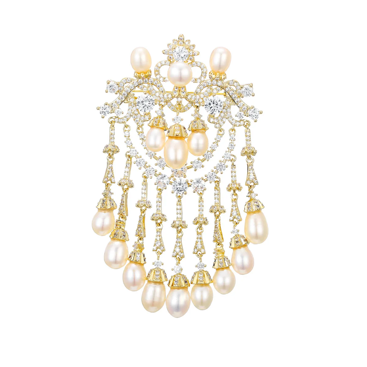 Jewelry New Zirconia Diamond Tassel Badge Brooch Women Natural Freshwater Pearl Jewelry Gift Brooches