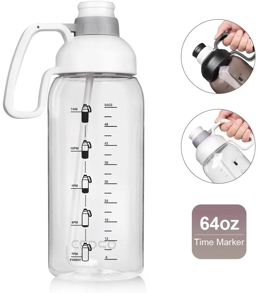 

BPA Free Reusable Motivational Water Jug with Straw Handle Sports 64 Oz gallon Water Bottle with Time Marker, Customized color