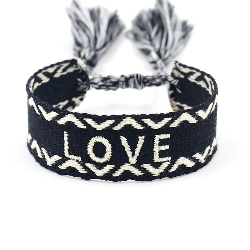 

Nepal LOVE letter embroidery fabric bracelets hand woven friendship bracelets customize letter bracelets from manufacturer