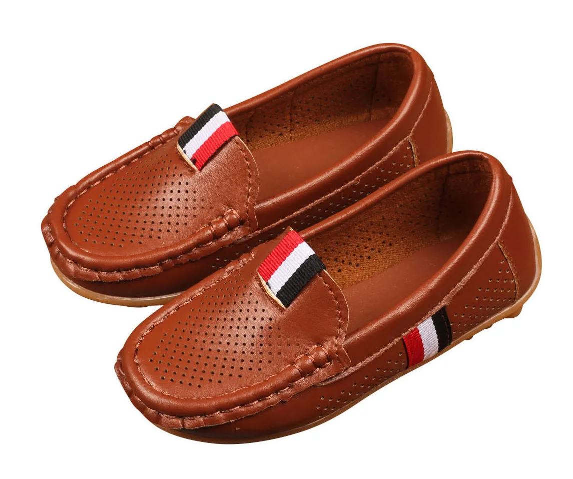 

Breathable casual children leather shoes kids loafer slip on, Black/brown/white