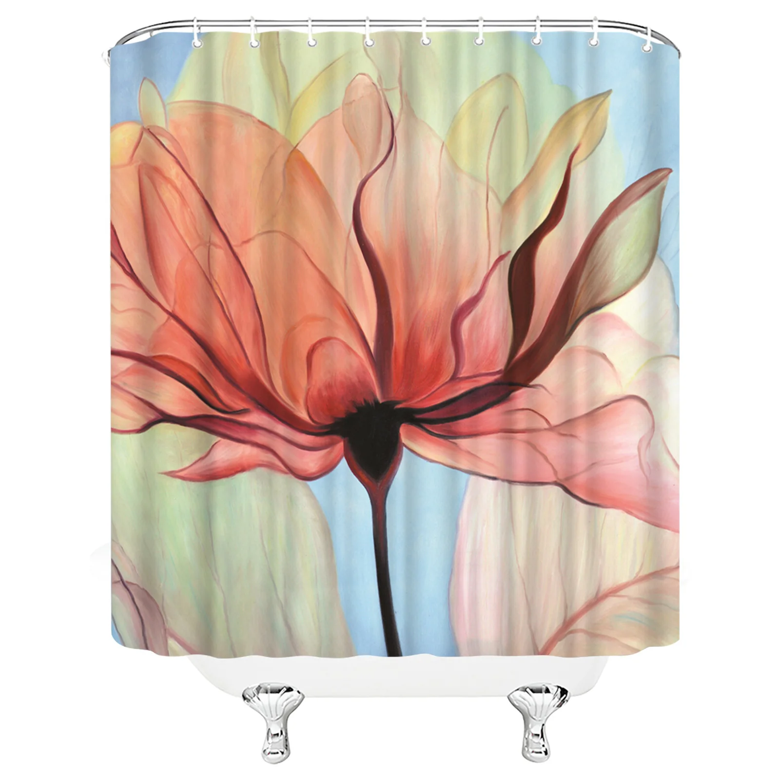 

Wholesale Beauty Floral Flower Water Proof Polyester Washroom Bathroom Shower Curtain With Hook, Customized color