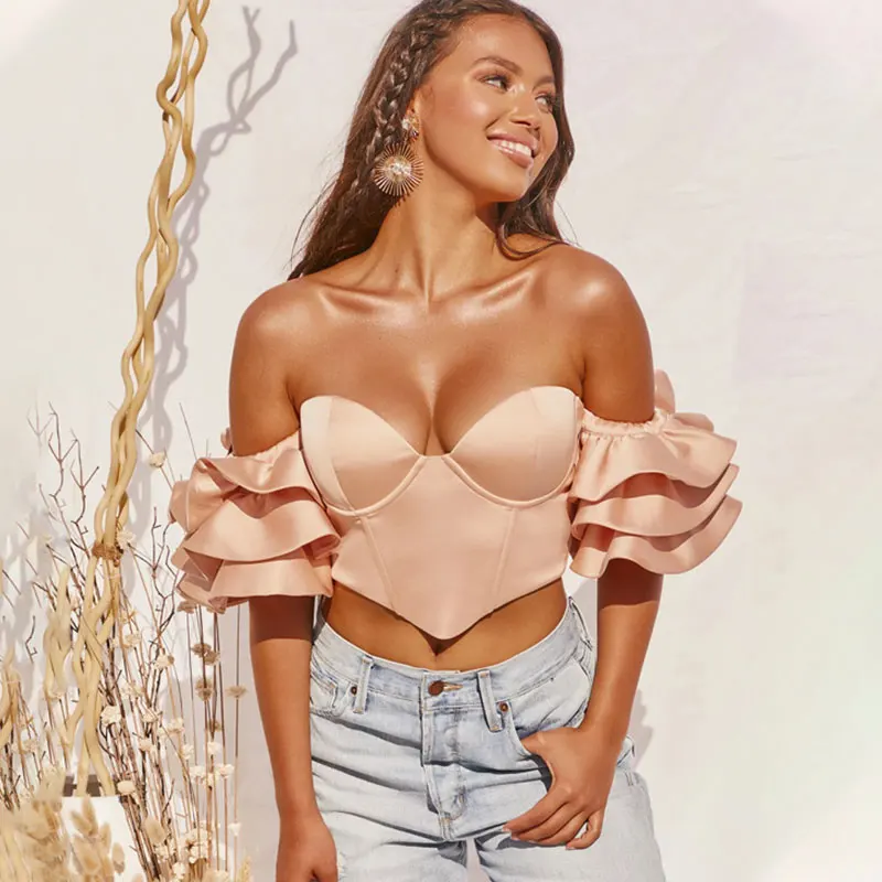 

2020 Custom Summer Sexy Corset Pink Women Courset Bandeau Tops Blouse Female Tunic Varley Top, Customized color