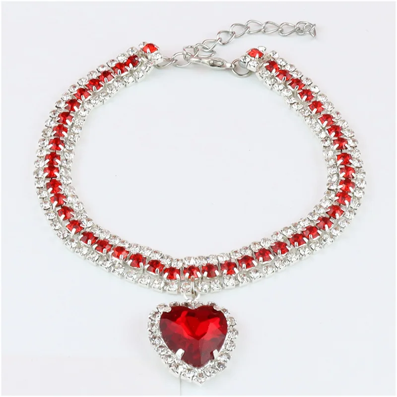 

Hot Sale Dog Cat Heart Quartz Jewelry Collars Fancy Dog Collars Charm Dog Pendant For Collar, Red, pink, transparent, turquoise