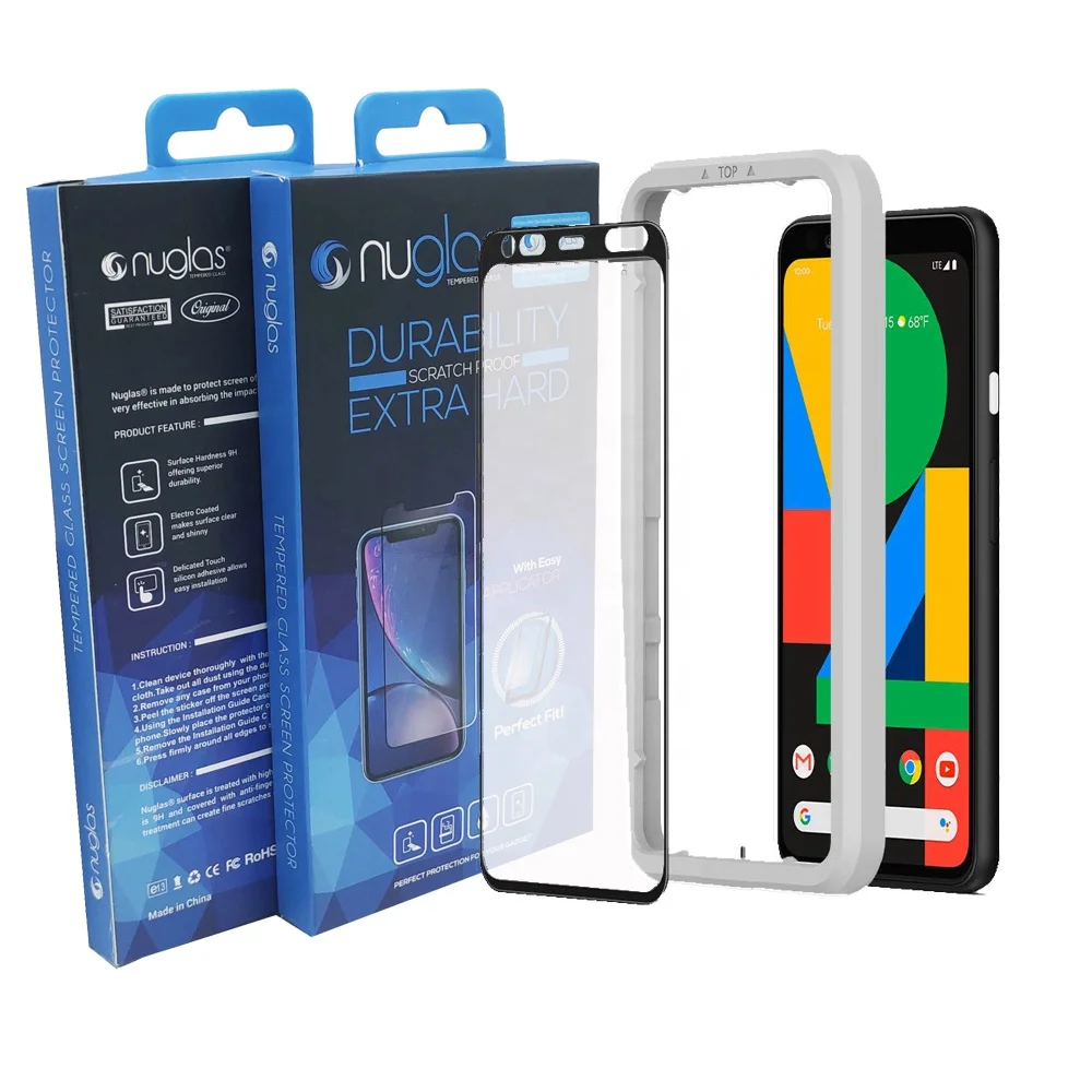Nuglas alignment frame full cover tempered glass anti shock screen protector for Google Pixel 4